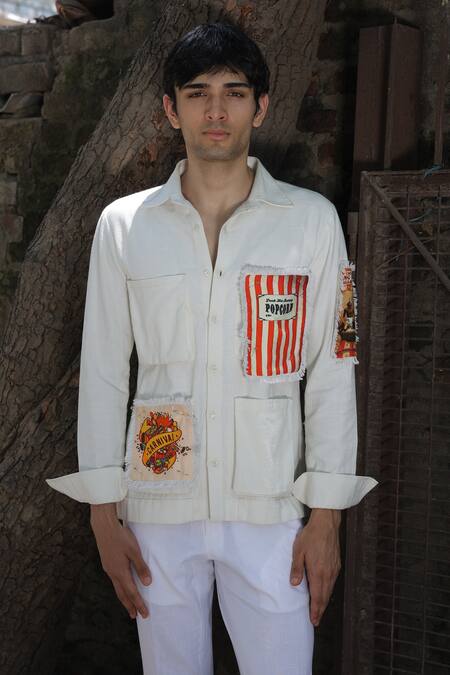 Ankur J_Off White Embroidery Designer Crochet Shirt _at_Aza_Fashions
