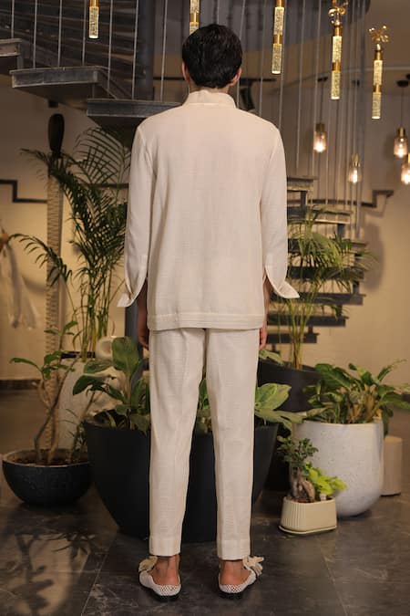 Ankur J Beige Modal Satin Bomber Shirt 