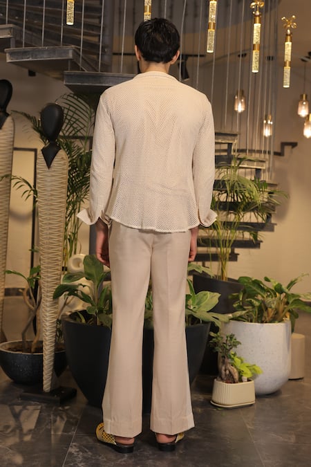 Ankur J Beige Linen and Crochet Shirt Pant Set 