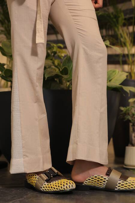 Ankur J_Beige Linen And Crochet Shirt Pant Set _at_Aza_Fashions