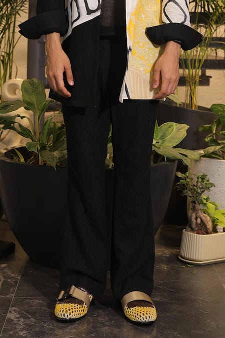 Ankur J Black Linen Crochet Overlay Jacket Set Online at Aza Fashions Ankur J_Black Linen Crochet Overlay Jacket Set _Online_at_Aza_Fashions