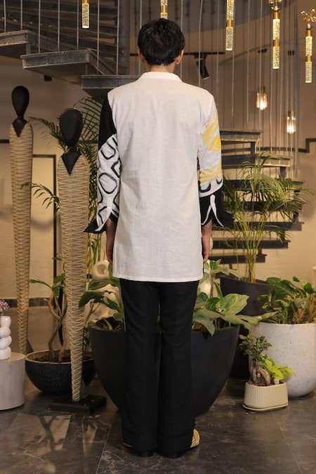 Ankur J Black Linen Crochet Overlay Jacket Set 