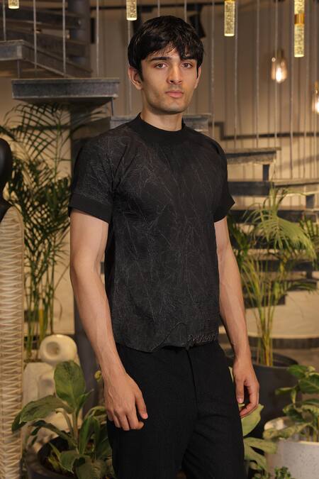 Buy_Ankur J_Black Cotton Designer Tshirt _Online_at_Aza_Fashions