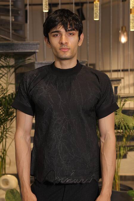 Shop_Ankur J_Black Cotton Designer Tshirt _Online_at_Aza_Fashions
