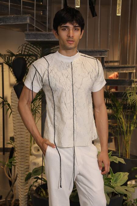 Buy_Ankur J_White Cotton Designer Tshirt _Online_at_Aza_Fashions