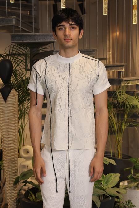 Shop_Ankur J_White Cotton Designer Tshirt _Online_at_Aza_Fashions