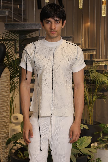 Ankur J_White Cotton Designer Tshirt _at_Aza_Fashions