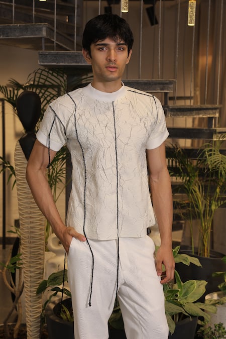 Buy_Ankur J_White Cotton Designer Tshirt 