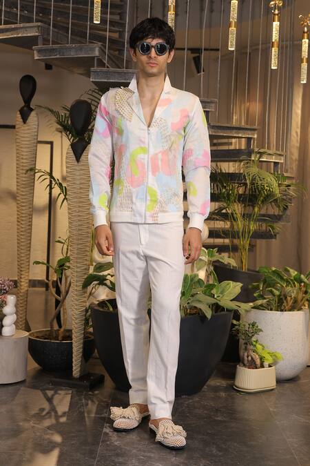 Buy_Ankur J_White Modal, Satin Designer Bomber Shirt 