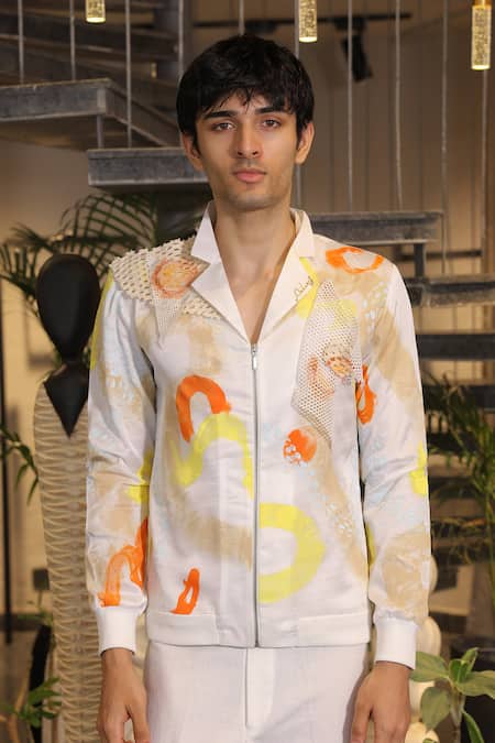 Ankur J White Modal, Satin Designer Bomber Shirt 
