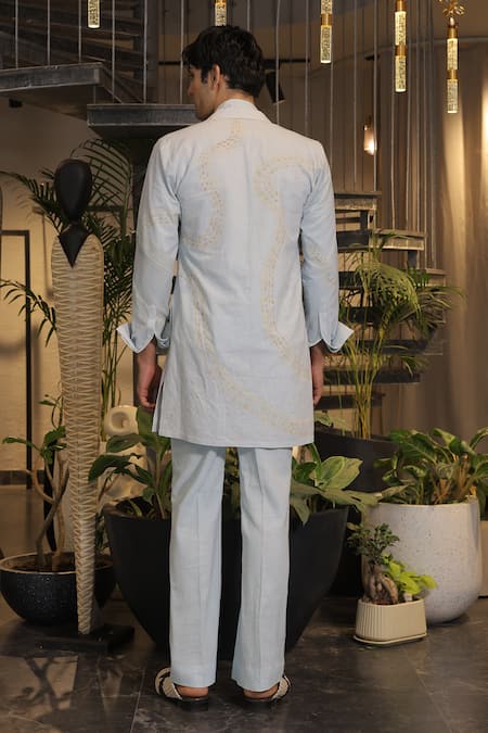 Ankur J Designer Crochet Linen Overlay Jacket Set 