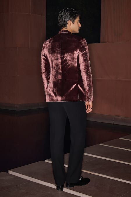 Contrast By Parth Velvet Ember Bandhgala Set 