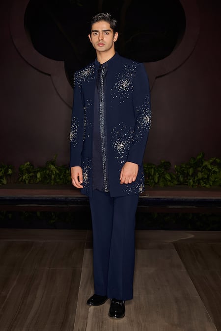 Contrast By Parth Blue Embroidery Celestial Open Sherwani Set 