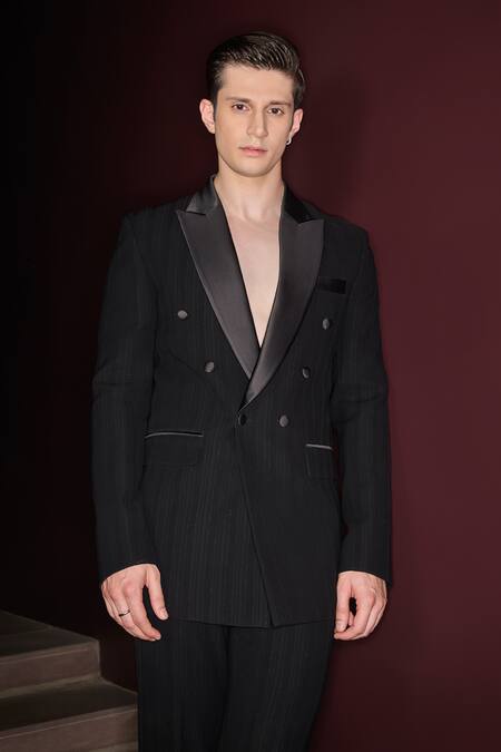Buy_Contrast By Parth_Black Regent Tuxedo Set _Online_at_Aza_Fashions