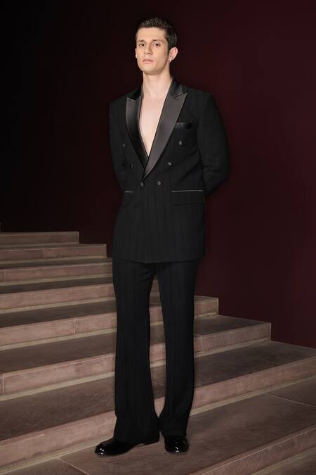 Shop_Contrast By Parth_Black Regent Tuxedo Set _Online_at_Aza_Fashions