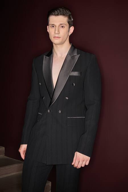 Contrast By Parth_Black Regent Tuxedo Set _at_Aza_Fashions