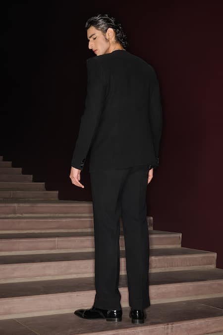 Contrast By Parth Black Textured Suiting Tuxedo Set 