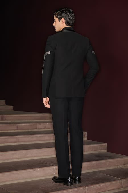 Shop_Contrast By Parth_Black Lycra, Satin Blaire Tuxedo Set _at_Aza_Fashions