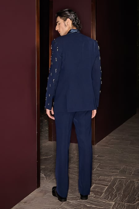 Contrast By Parth Hand Embroidered Bluemere Tuxedo Set 