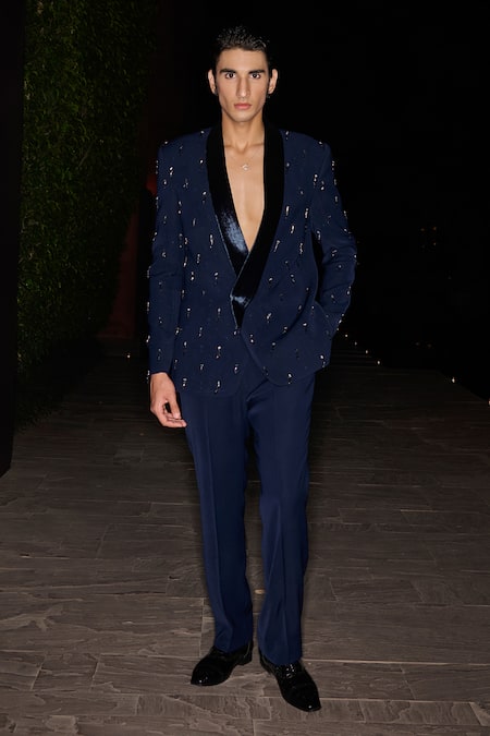 Contrast By Parth Hand Embroidered Bluemere Tuxedo Set 