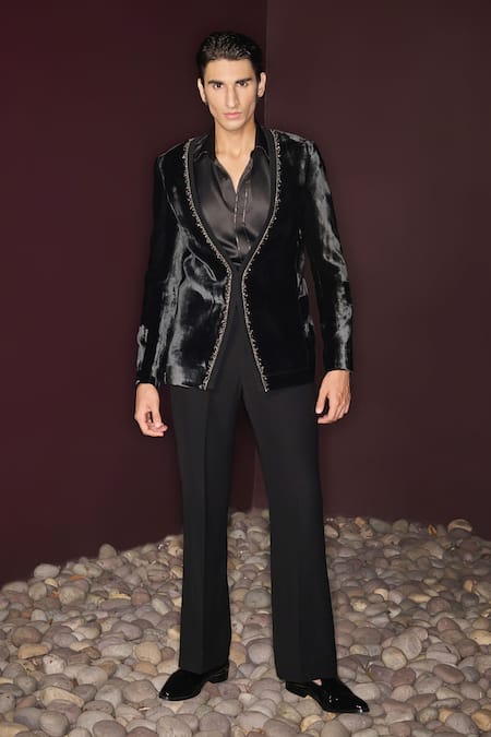 Contrast By Parth Hand Embroidered Velvet Dusk Tuxedo Set 