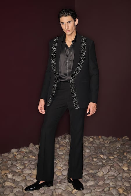 Contrast By Parth Sable Hand Embroidered Tuxedo Set 