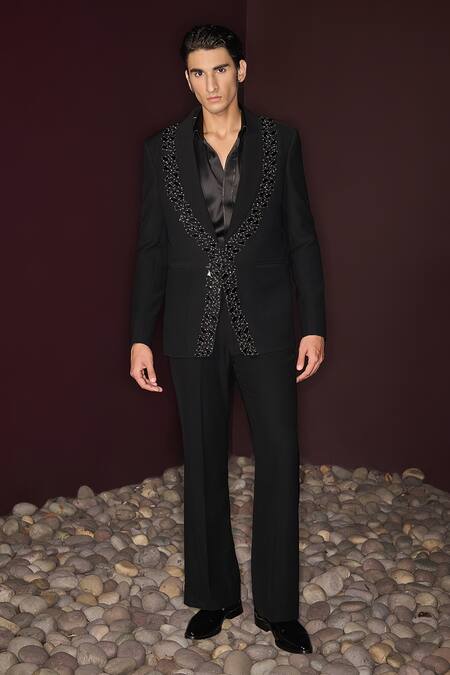 Contrast By Parth Black Lycra Sequins, Embroidery Sable Hand Tuxedo Set at Aza Fashions Contrast By Parth_Black Lycra Sequins, Embroidery Sable Hand Tuxedo Set _at_Aza_Fashions