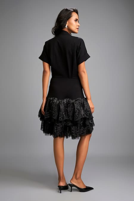 Deepika Arora Black Shimmer Embroidered Jacket Dress 