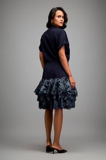 Deepika Arora Navy Blue Shimmer Hem Jacket Dress
