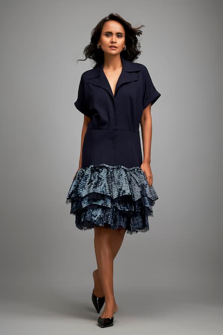 Deepika Arora Navy Blue Shimmer Hem Jacket Dress 