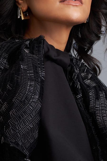 Buy Deepika Arora Black Roma Round Neck A-line Dress With Shimmer Details Online at Aza Fashions Buy_Deepika Arora_Black Roma Round Neck A-line Dress With Shimmer Details _Online_at_Aza_Fashions