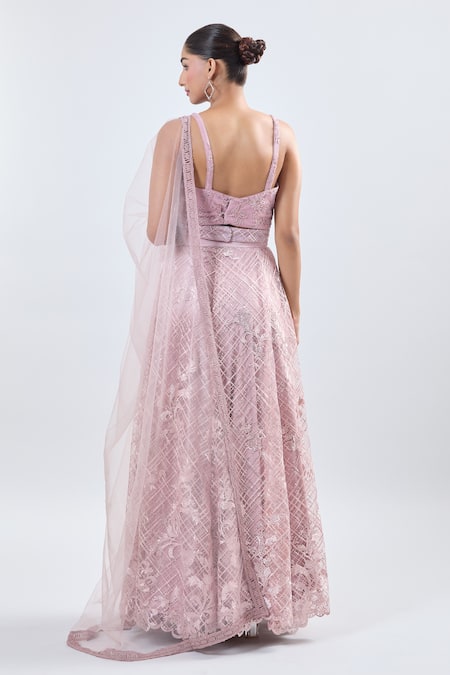 Samyukta Singhania Pink Net Embroidered Lehenga Set 