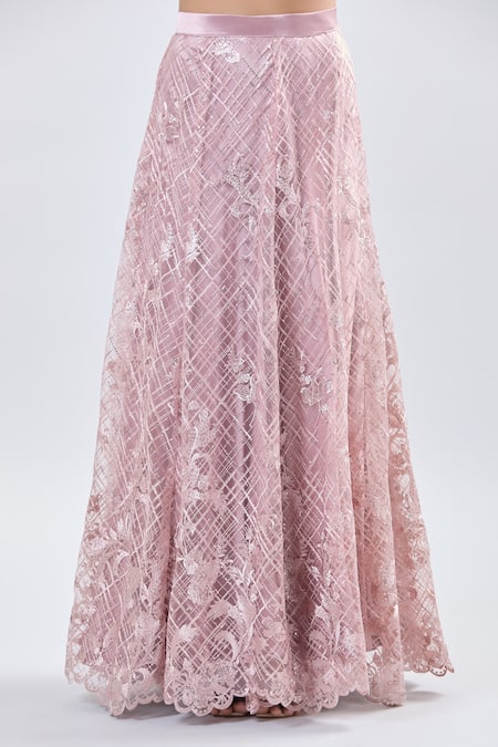 Samyukta Singhania Pink Net Embroidery, Sequins V-neck Lehenga Set at Aza Fashions Samyukta Singhania_Pink Net Embroidery, Sequins V-neck Lehenga Set _at_Aza_Fashions