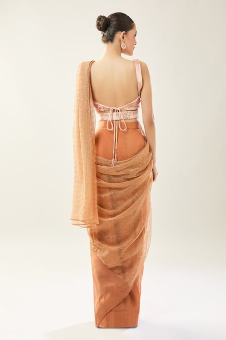 Samyukta Singhania Peach Sequin Embellished Blouse & Saree Set 
