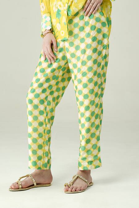 Shop_Surabhi Arya_Yellow Muslin Collared Floral Print Shirt And Pant Set _Online_at_Aza_Fashions
