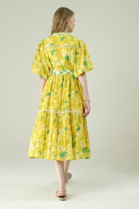 Surabhi Arya Lemon Yellow Muslin Dress With Belt 