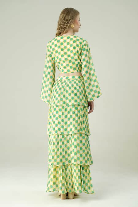 Surabhi Arya Lime Yellow Polka Dot Skirt & Top Set 