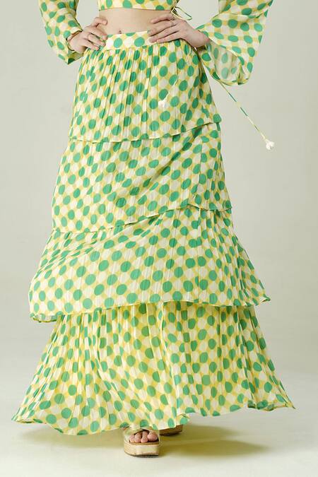 Buy Surabhi Arya Yellow Muslin V-neck Lime Polka Dot Skirt And Top Set Buy_Surabhi Arya_Yellow Muslin V-neck Lime Polka Dot Skirt And Top Set