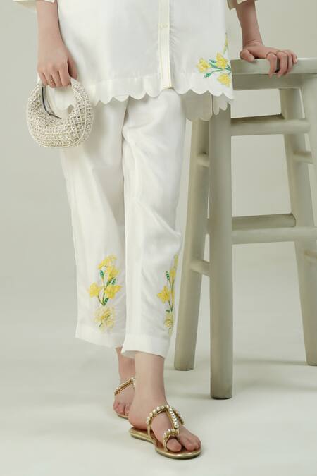 Shop_Surabhi Arya_Ivory Silk Embroidery Collared Patch Work Shirt Set _Online_at_Aza_Fashions