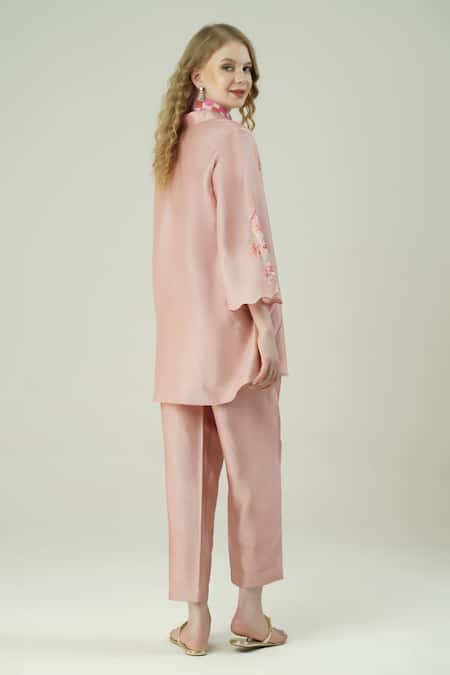 Surabhi Arya Onion Pink Embroidered Silk Shirt Set 