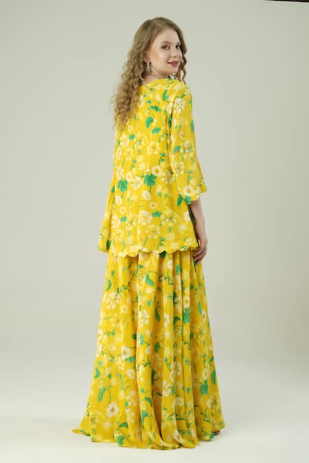 Surabhi Arya Yellow Floral Hand Embroidered Kurta Set 