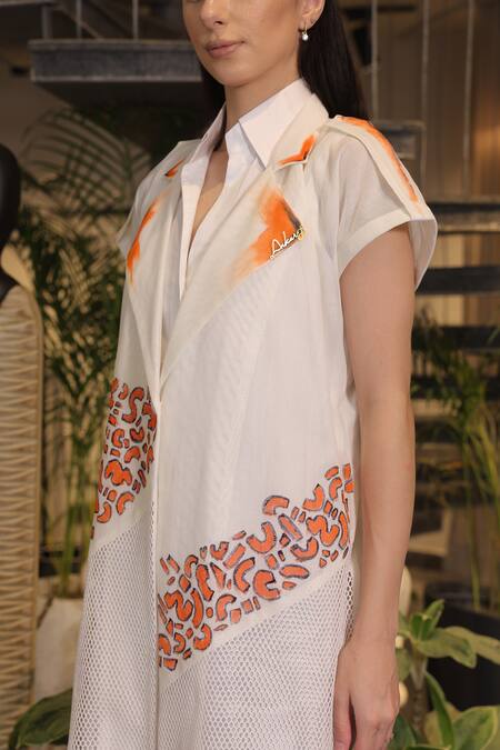 Shop_Ankur J_White Cotton Embroidery Collared Crochet Overlay Dress _Online_at_Aza_Fashions