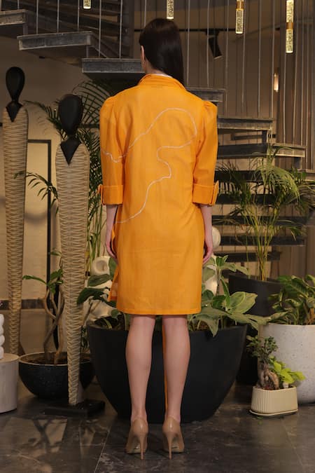 Ankur J Orange Crochet Overlay Dress 