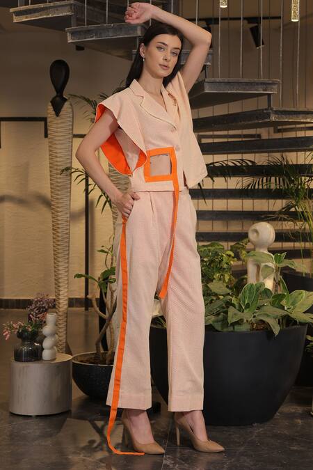 Ankur J_Pink Open Neck Designer Crochet Top And Pant Set _Online_at_Aza_Fashions