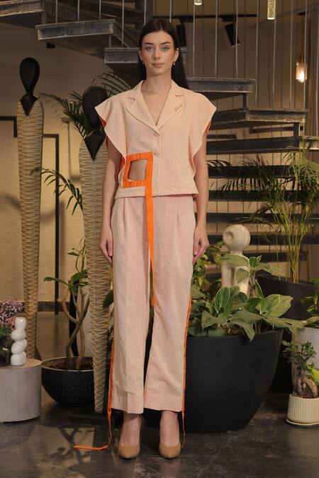 Shop_Ankur J_Pink Open Neck Designer Crochet Top And Pant Set _Online_at_Aza_Fashions