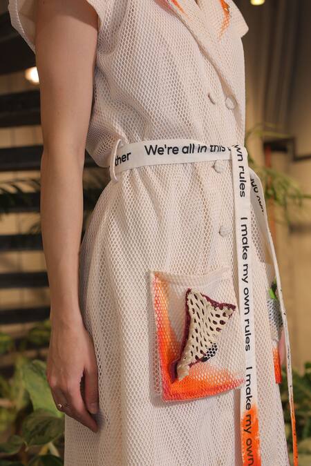 Buy_Ankur J_Off White Collared Crochet Overlay Dress 