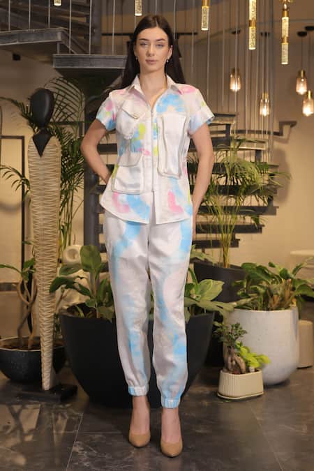 Ankur J Multi Color Modal, Satin Collared Shirt And Joggers Set 