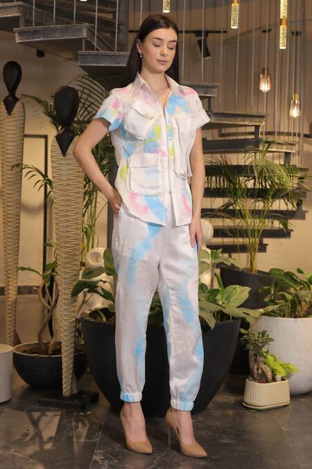 Shop_Ankur J_Multi Color Modal, Satin Collared Shirt And Joggers Set _Online_at_Aza_Fashions