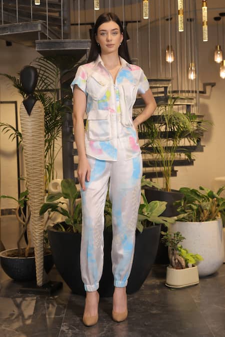 Buy_Ankur J_Multi Color Modal, Satin Collared Shirt And Joggers Set 