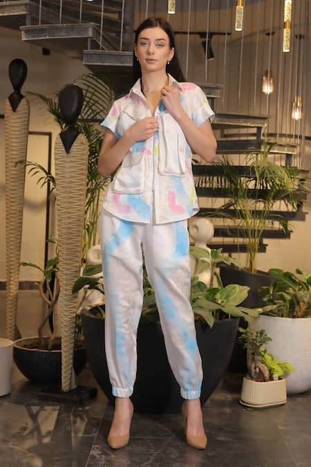 Shop_Ankur J_Multi Color Modal, Satin Collared Shirt And Joggers Set 